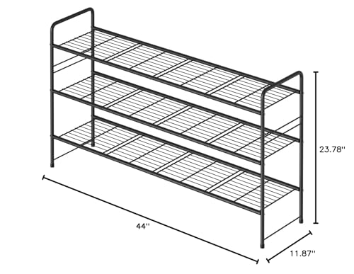 Image of 3 Tier Shoe Rack for Closet, 44 Inch Extra Long Shoe Storage Organizer for Shelves, Heavy Duty Metal, Easy Assembly, Black