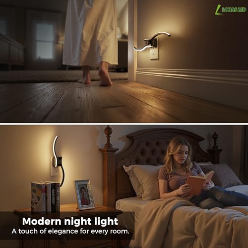 Image of L LOHAS LED Night Light, 2 Pack Night Lights Plug into Wall, Modern Wall Sconces with Dusk to Dawn Sensor, Dimmable Wave Plug in Night Light, 3000K Soft White for Bedroom Living Room