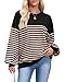 HEYTALALA Womens Oversized Striped Sweatshirts Y2K Long Sleeve Crewneck Sweater Color Block Drop Shoulder Loose Pullover Tops Black