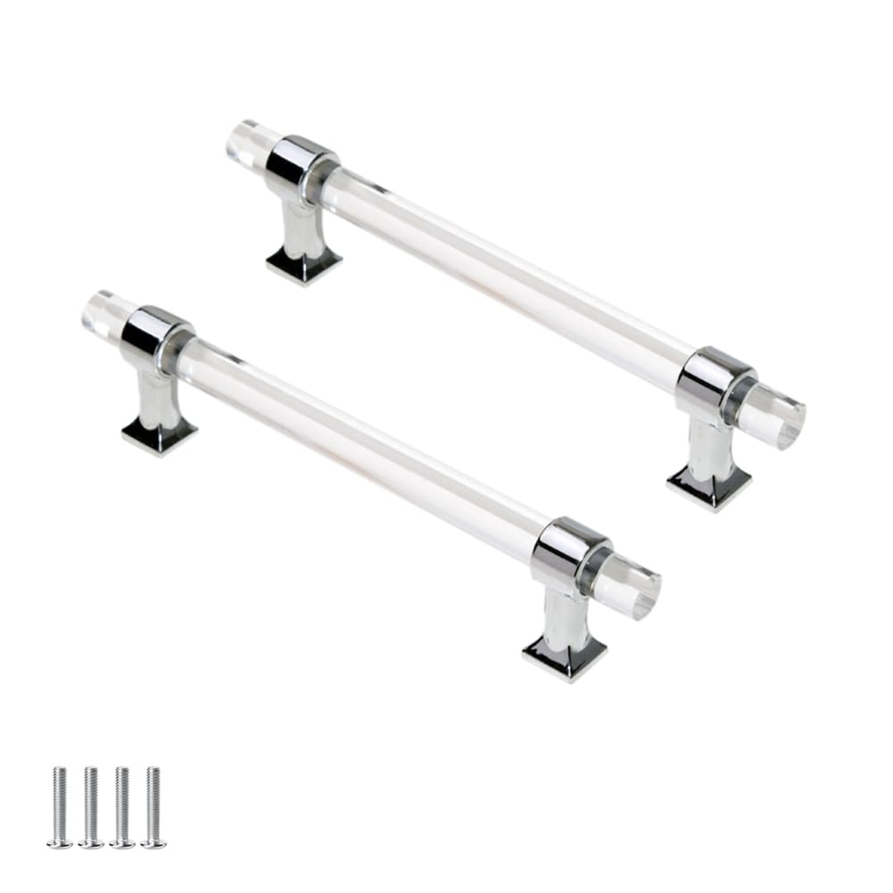 FEEIMOL 2 Pieces Clear Acrylic Cupboard Handles Kitchen Drawer Pulls Door Handles Wardrobe Handle Furniture Cabinet Handle Hole Spacing 160mm Silver