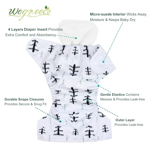 Image of wegreeco Cloth Diapers 6 Pack with 6 Inserts & 1 Wet Bag, Washable Cloth Diapers for Babies, One Size Adjustable Reusable (Forest, Animals)