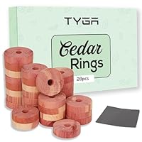 TYGA 28 Cedarwood Rings 100% Natural Moth Repellent for Wardrobes, Drawers & Travel Bags with Natural Oils to Protect Clothes - Anti-Moth Rings with Sandpaper