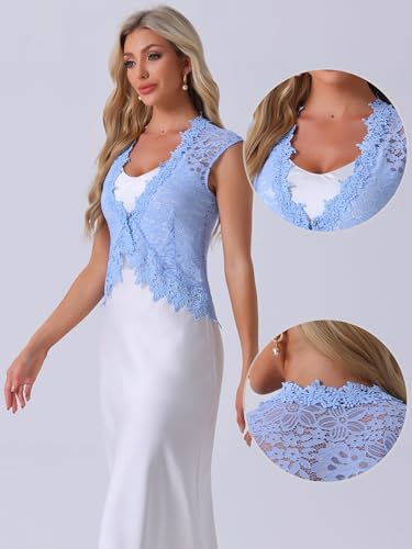 Image of Allegra K Lace Shrug Bolero for Women's Wedding Guest Cap Sleeve Sheer Floral Cardigan