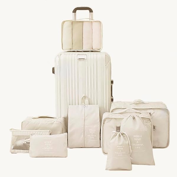 9 Set Packing Cubes for Suitcases, Travel Luggage Organizers, with Clothes Storage Bags, Toiletry Bag, Shoe Bag, Underwear Bag, Laundry Bag, Sock Bag, Travel Accessories (Beige) by KEAMILES - Image 9