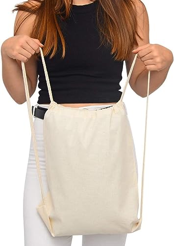 TBF 12 Pack Wholesale Premium Canvas Drawstring Backpacks - Stylish and Durable Drawsting Cinch Bags for All Occasions 14" W x 18" H4