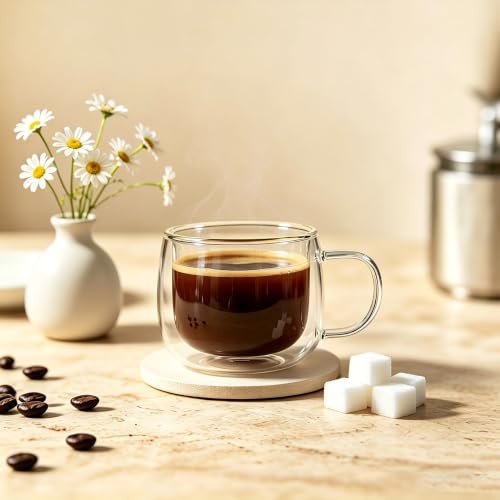 CNGLASS 8.5oz Double Walled Glass Coffee Mugs with Handle,Clear Espresso Cups for Latte,Cappuccino,Tea Bag,Set of 4 - image 7