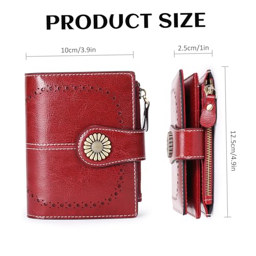 1PC Small Wallets Woman Portable Leather RFID Blocking Wallet Red with Slots & Zipper Coin Pocket for Women2