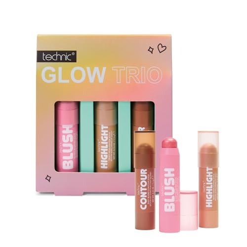 Technic Glow Trio Stick Set Easy-to-Apply Cream Blusher Highlighter & Contour for a Sculpted Radiant Glow - Makeup Gift