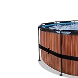 EXIT Toys Wood Pool - ø14.8x4ft - Large, Round Frame Pool with Sand Filter Pump - Extra Deep Pool - Strong Frame - Includes Pool Ladder - Unique Design - Brown - Image 4