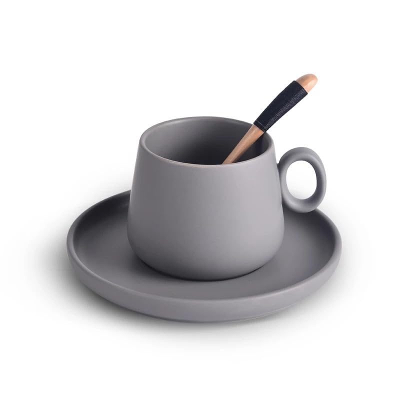 Tazas de Cafe,Coffee Mug Tazas de café cerámica Juego tazas Taza capuchino simple leche con flores vaso té(WHITE)