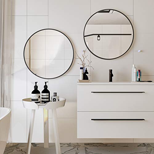 whitebeach 24inch Round Mirror, Modern Black Metal Framed Large Circle Mirrors for Wall Decor Washrooms Bathroom and Living Rooms 2pcs