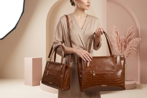 Image of AVERAA Croco Texture 2-in-1 Handbag Set for Women | Medium Handbag + Sling Bag Combo | Synthetic Leather Shoulder Bag | 17 x 9 x 6 Inch Spacious Ladies Purse | Office, Travel & Daily Use