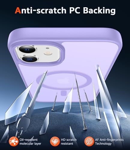 Image of FNTCASE for iPhone 12 Case Matte: iPhone 12 Pro Case Magnetic Phone Cases Compatible with Magsafe Slim Anti Yellowing Military Grade Drop Rugged Protective Translucent Cell Phone Cover (C-Purple)