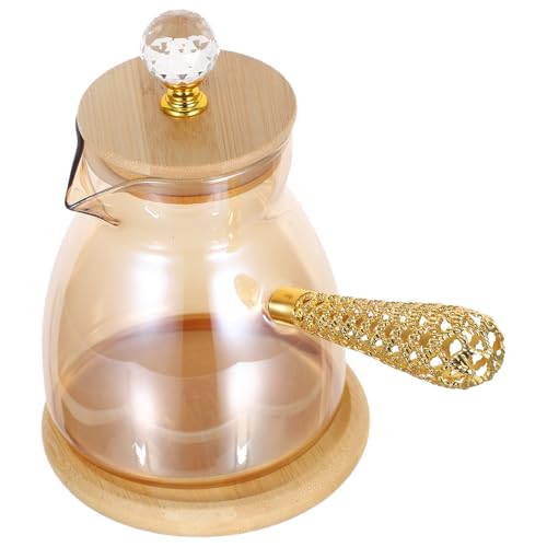SOPOTUTU Bricco Caffè Turco in Vetro Borosilicato Caffettiera Stovetop con Manico Lungo Dorato per Caffè Greco Riscaldatore Latte e Cioccolata Design Elegante e Sicuro per Uso Manuale
