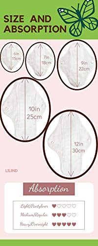 Lilind® 6 Pack Everyday Pantyliners, Organic Cloth Pads, Reusable Menstrual Sanitary Napkins, 100% Cotton, Random Flowers #TOP6