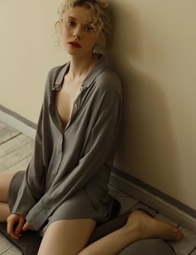 Image of TOUSYEA Sleep Shirts for Women Button Down Shirts Long Sleeve Sleepwear Swimsuit Cover Ups Soft Pajama Tops