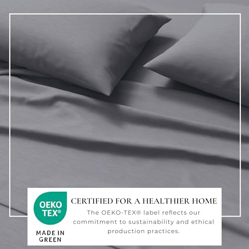 Image of Great Bay Home Cotton Jersey Knit Twin /Twin XL Sheet Set - Ultra-Soft, Stretchy, Heathered Melange Bed Sheets - Cozy, Soft T-Shirt Sheet & Pillowcase Set (Heathered Denim Blue)