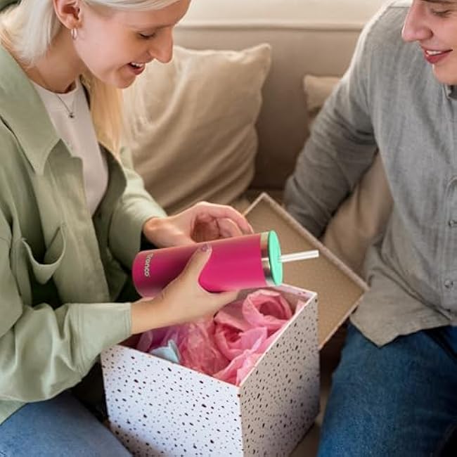 Tronco 18oz Stainless Steel Vacuum Insulated Tumbler with Straw, Spill-Resistant Lid, BPA-Free, Reusable Coffee Cup for Iced Tea, Water, Coffee or Smoothie and More, Gift for Men and Women