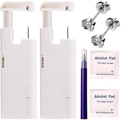 KAIQIKAIXI 2Pcs Ear Piercing Kit Automatic And Painless Ear Nail Gun Disposable Aseptic Household Ear Piercing Gun Portable Ear Piercing Gun Group Ear Piercing Tools (5mm, Silver)