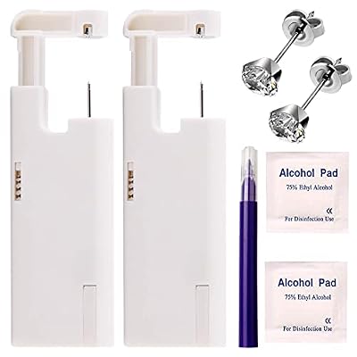 KAIQIKAIXI 2Pcs Ear Piercing Kit Automatic And Painless Ear Nail Gun Disposable Aseptic Household Ear Piercing Gun Portable Ear Piercing Gun Group Ear Piercing Tools (5mm, Silver)