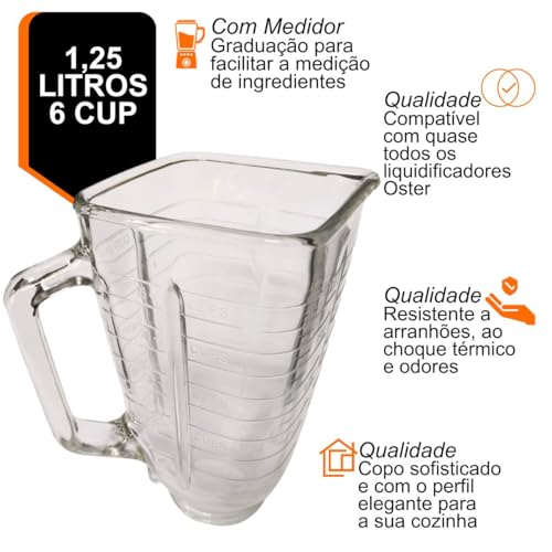 Jarra de Vidro sem Tampa para Liquidificadores Oster Clássicos Osterizer Clássicos BLSTBG4655B Prime
