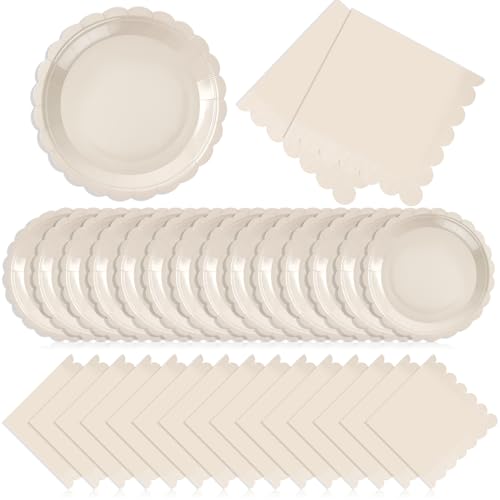 Tiangrid 120Pcs Ivory Paper Plates and Napkins Party Supplies,Cream Plates