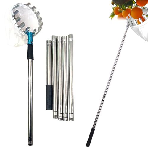 10Ft Stainless Steel Apple Picker With Telescopic Handle, Fruit Picker, Fruit Picker Tool With Lightweight Stainless Steel Connecting Pole And Fabric Bag, Fruit Grabber Easy To Assemble, Tree Picker