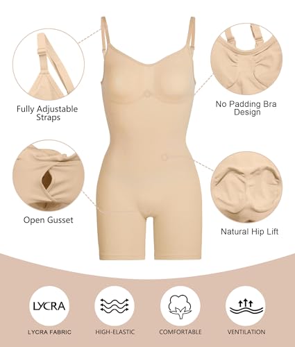 Image of SHAPERX Shapewear for Women Tummy Control Bodysuit Mid Thigh Butt Lifter Body Shaper Shorts