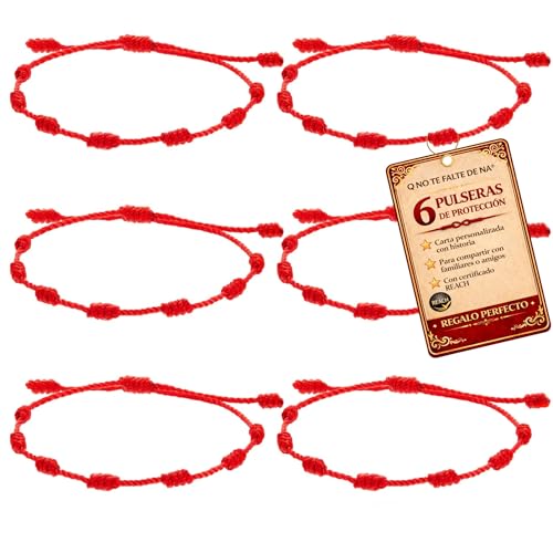 Pulsera Roja de Protección contra el Mal de Ojo | Hilo Rojo Ajustable con Energía Positiva | Amuleto Unisex para Mujer, Hombre y Niño | Pack 6 Pulseras | Producto Seguro Certificado REACH
