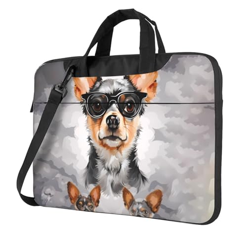 Maletín para portátil con diseño Chihuahua y lentes miniatura 1