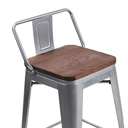 Haobo Home 30" Low Back Metal Counter Bar Stools Height Barstools With Wooden Seat [Set Of 4] Silver #TOP7