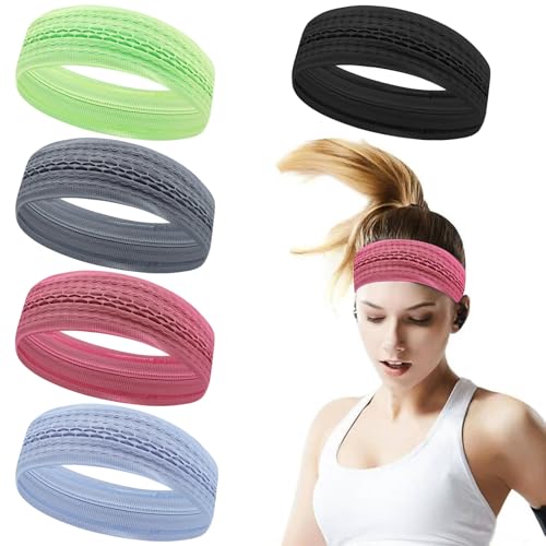 ONEYE Wide Headbands for Women Non Slip,Workout Sweatband Elastic,5PCS