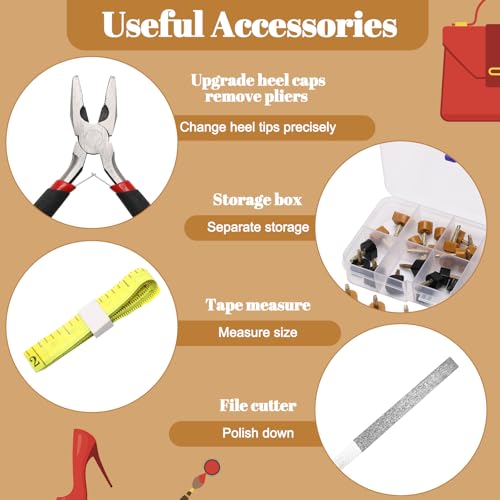 Image of 24 Pairs 6 Size High Heel Replacement Tips Kit with Upgrade Heel Caps Remove Pliers, Storage Box and Tape Measure, U-Shaped and Round Heel Tips Caps Suitable for All Kinds of High Heels
