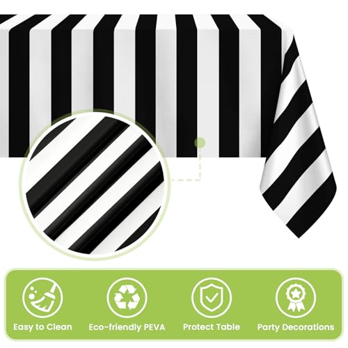 Image of Mulbozy Black Striped Tablecloth 4 Pack,Black and White Stripe Table Cover