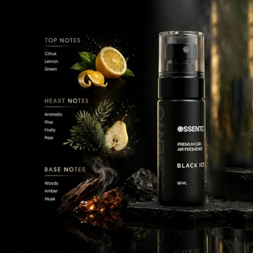 Image of Car Air Freshener Spray Black Ice 60ml | Long Lasting Premium Car Perfume, Odor Eliminator for Interior, Fresh Woody Musky Scent, Fabric Use, Travel Friendly Fragrance Spray