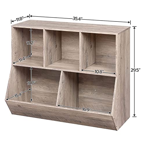 Hoobro Kids Bookshelf, Bookcase Footboard, Toy Storage Cubby, Children's Toy Shelf, Toy Storage Cabinet, Suitable For Children's Room, Playroom, Hallway, Kindergarten, School, Greige Bg32Cw01 #TOP2