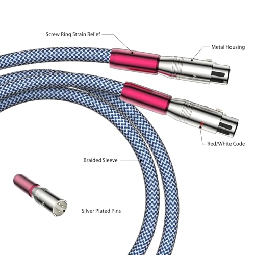 Viborg Pair 3.3Ft Hifi Xlr Cable Silver Plated Copper Interconnect Cord Braided Xlr Audio Signal Cable Silver-Plated Shielding Xlr Cord For Amplifier Mixer Microphone Speaker Phantom thumb #6