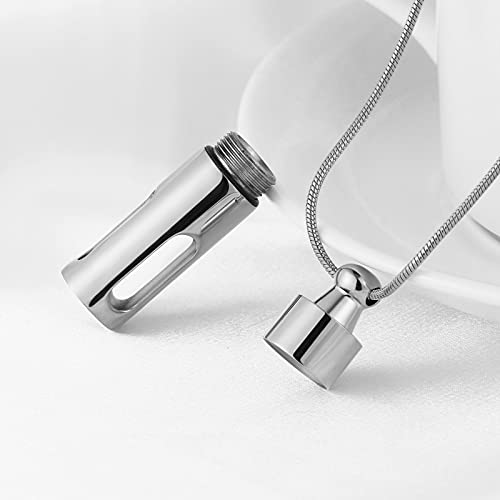 Hzman Stainless Steel Glass Container Tube Urn Keepsake Cremation Ashes Memorial Pendant Necklace (Silver) #TOP3
