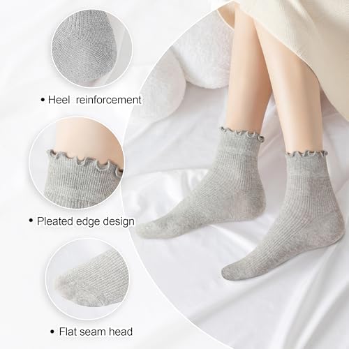 Image of 6 Pairs Ruffle Socks for Women Girls,Casual Cute Ankle Socks Breathable Knit Cotton Warm Soft Frilly Crew Sock
