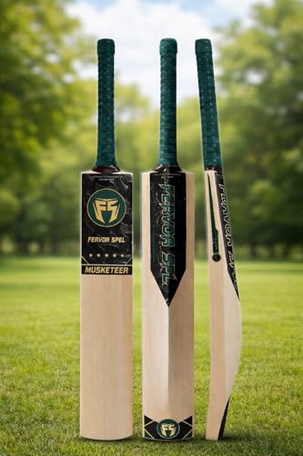 Image of FS Musketeer Kashmir Willow Cricket Bat Grade 2 | Pre Knocked Leather Ball Bat with Thick Edges, Large Sweet Spot for Superb Stroke & Professional for Tournament and Practice Matches (Size 4)