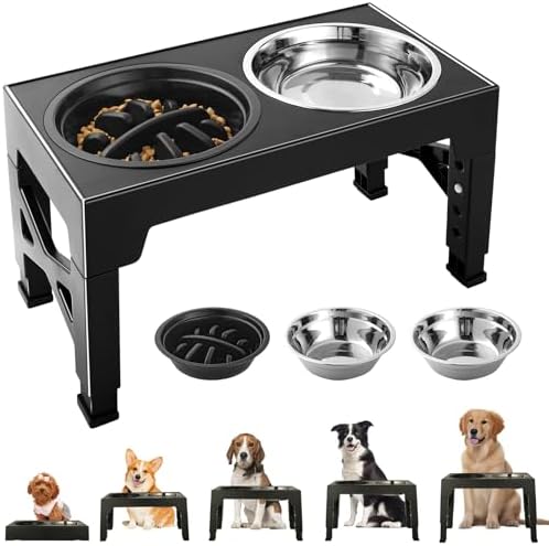 Adjustable Raised Dog Bowls - 2 Stainless Steel Bowls (1200ml) + ...