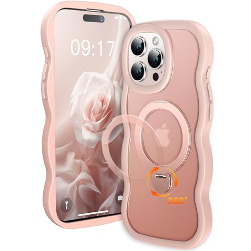 Coque iPhone 15 Pro Max avec support rotatif 360 et cadre design ondulé mat