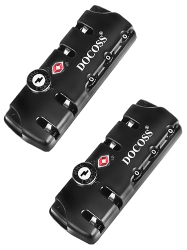 Image of DOCOSS - Pack of 2-TSA Locks for Luggage,Suitcase Trolley Bag Lock,4 Chain Zippers Locks,Number Lock for Bag, Combination Lock for Travel (Black)