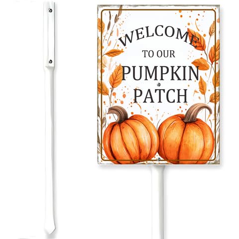 Horienteeon Pumpkin Patch Sign With Stake Welcome To Our Pumpkin Patch Fall Neighborhood Aluminium Street Business Home Farm Garden Porch Decor Outside Outdoor Lawn 8x12"