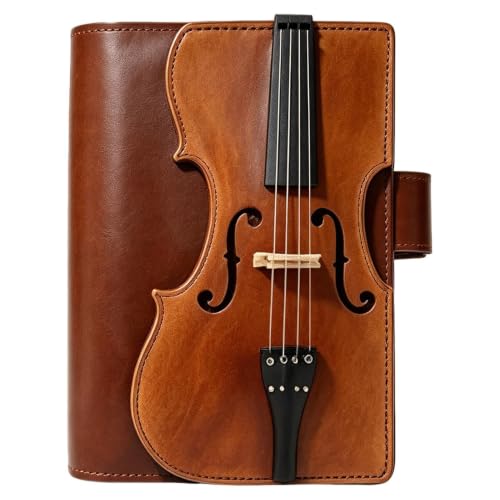 Cuaderno de cuero rayado con diseño de violín vintage para notas de negocios