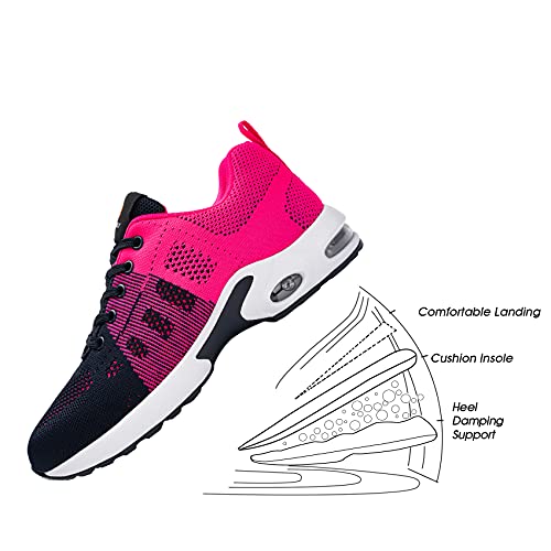 Fenlern Steel Toe Shoes For Women Safety Work Fashion Sneakers Lightweight Air Cushion Comfortable Indestructible Shoe Slip Resistant Breathable For Tennis (10, Fire Pink) #TOP4