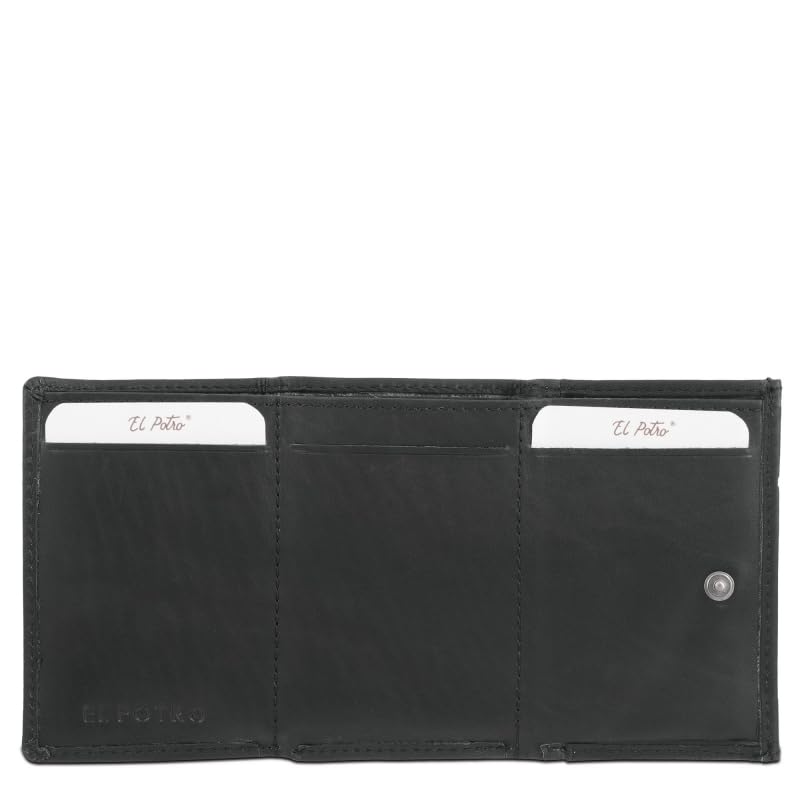 Genérico El Potro Cartera con Solapa de Piel Vacuno 100%, con Monedero y Tarjetero, 10x7.5x2.5 cm (Negro)