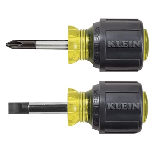 Klein Tools 85071 Stubby Slotted and Phillips Screwdriver Set Made in USA with 5/16-Inch Cabinet-Tips and #2 Phillips-Tip 2-Piece