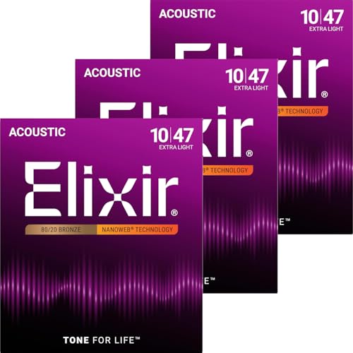 Elixir エリクサー アコースティックギター弦 NANOWEB 80/20ブロンズ Extra Light .010-.047 #11002 3個セット 【国内正規品】