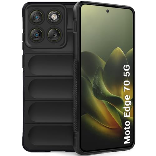 Image of TheGiftKart Liquid Silicon Back Cover Case for Motorola Moto Edge 70 5G | Shockproof Military Grade Protection | Micro-Fibre Cloth On Inner Side | Built-in Anti-Slip Grip Back Case Cover (TPU, Black)